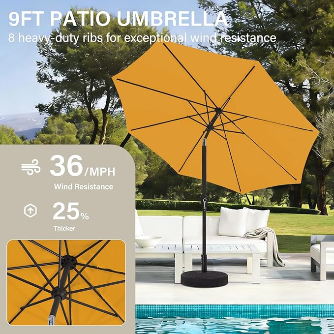 MEWAY 9ft Patio Umbrella Outdoor Table Umbrellas with Push Button Tilt and Crank, Market Umbrella 8 Sturdy Ribs for Deck, Garden, Pool and Backyard, Sun Orange - Image 4