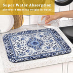 Boho Floral Dish Drying Mat 16x18 Inch Blue Leaves Kitchen Drying Pad - Image 7
