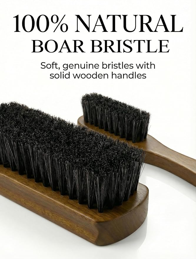 TAKAVU Leather & Upholstery Cleaning Brush Set, 100% Black Boar Bristle - Image 3