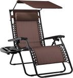 Best Choice Products Folding Zero Gravity Outdoor Recliner Patio Lounge Chair w/Adjustable Canopy Shade, Headrest, Side Accessory Tray, Textilene Mesh - Brown by BestChoiceProducts