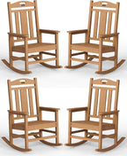 Ciokea Oversized Outdoor Rocking Chairs Set of 4, 380lbs Heavy-Duty Large Patio Rocker, High Back Cozy Porch Chairs, Weather Resistant Patio Rocking Chairs for Outside, Fire Pit, Deck, Teak by CIOKEA