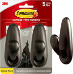 Command 5 lb Large Oil Rubbed Bronze Metal Hooks, 2 Coat Hooks and 4 Strips by Command