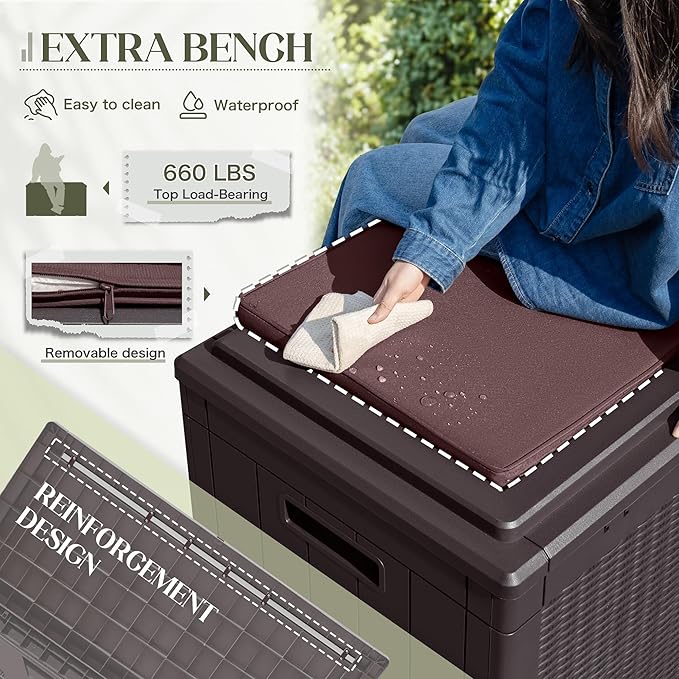 Greesum 100 Gallon Resin Deck Box Large Outdoor Storage with Cushions for Patio Furniture, Garden Tools, Pool Supplies, Weatherproof and UV Resistant, Lockable, Dark Brown - Image 7