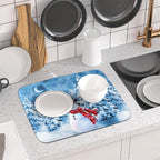 Blue Snowman Dish Drying Mat Winter Pine Tree Drainer Rack Mats 16x18 Inch - Image 6