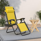 Best Choice Products Set of 2 Adjustable Steel Mesh Zero Gravity Lounge Chair Recliners w/Pillows and Cup Holder Trays - Sunflower Yellow - Image 2