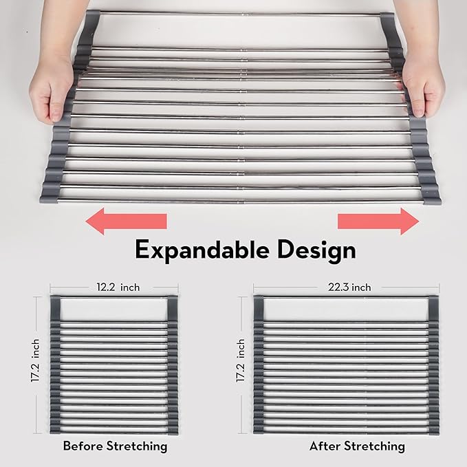 Roll Up Dish Drying Rack Over The Sink, 304 Stainless Stee Dish Drainer - Image 2