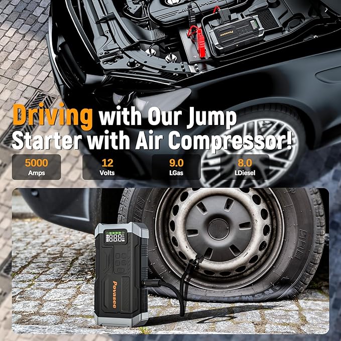 5000A Jump Starter with Air Compressor, Car Jumper Starter Portable with 150PSI - Image 2