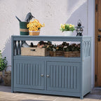 Greesum 2-Tier Outdoor Storage Cabinet in Acacia Wood, with 2 Magnetic Doors, for Garden, Picnic, Buffet, TV Stand, or Bar Table, Grey - Image 2