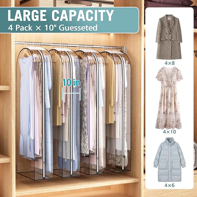 Clear Garment Bag for Hanging Clothes 10” Gusseted, 60” Suit Bags for Open - Image 2
