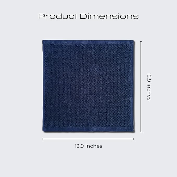 Luxury Silver-Infused Navy Blue Washcloths 4-Pack Set, 12.9"x12.9" - Image 6