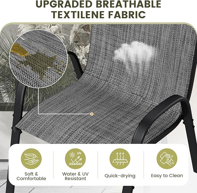 UDPATIO Patio Chairs Set of 2, Stackable Outdoor Dining Chairs with High Back, Breathable Textilene Fabric Outdoor Chair All Weather, 350LBS Capacity for Garden, Backyard (Dark Grey) - Image 5