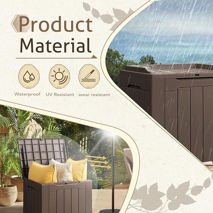 Flamaker 2 Pack Deck Box 31 Gallon Waterproof Resin Storage Box with Lid Indoor Outdoor Delivery Box Storage Bin for Patio Cushions (Deep Brown) - Image 5