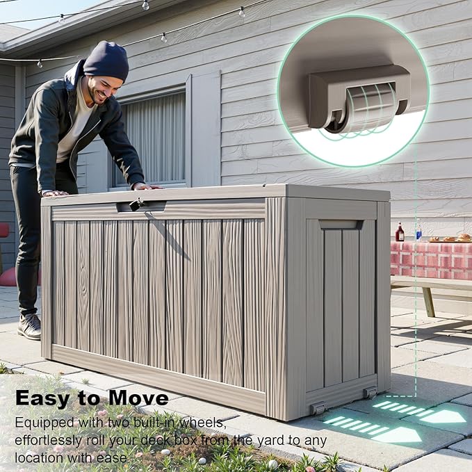 DRATO 75 Gallon Deck Box, Waterproof Resin Large Outdoor Storgae Box for Patio Furniture, Patio Cushions, Gardening Tools, Pool Supplies, Lockable（Gray，75 Gallon） - Image 3