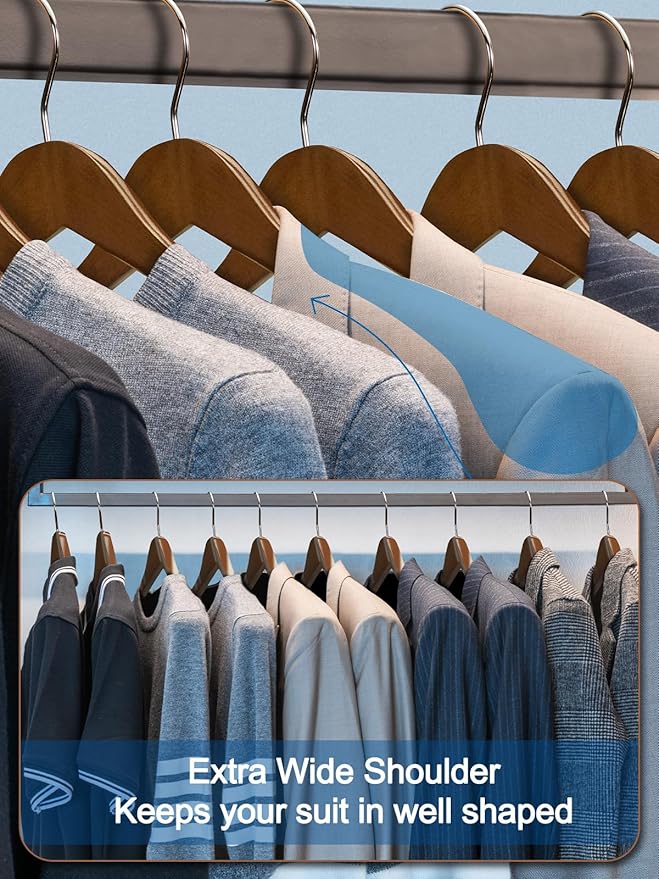 HOUSE DAY 19'' Extra Wide Shoulder Wooden Hangers 6 Pack, Premium Large Wood - Image 4