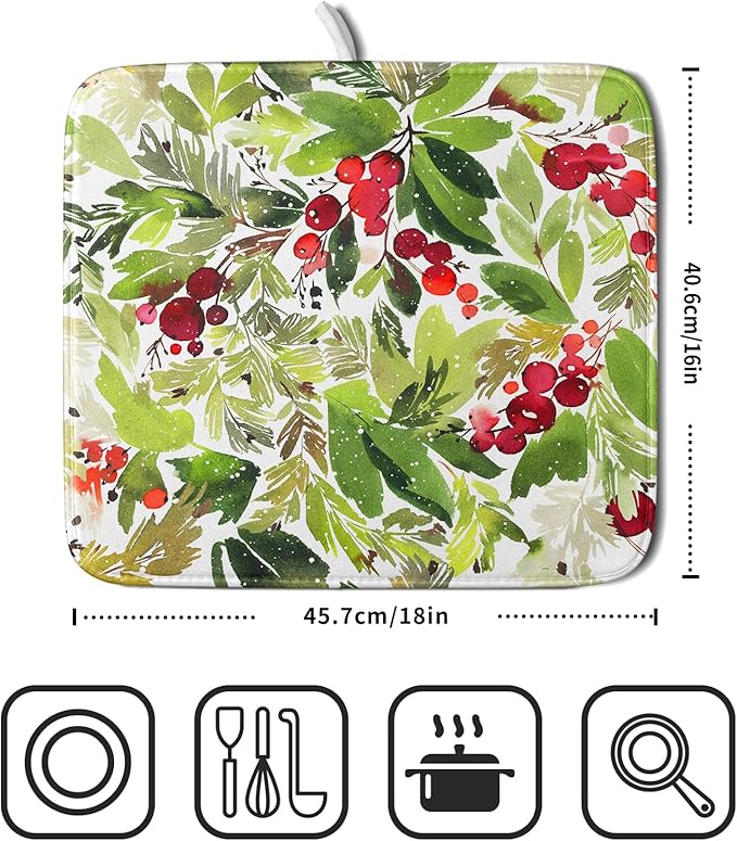 Watercolor Christmas Dish Drying Mat 16 x 18 Inch - Image 2