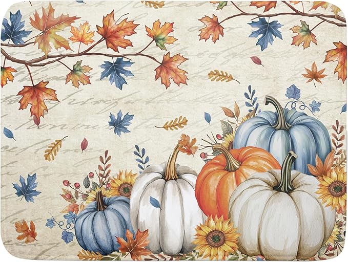 Fall Pumpkin Dish Drying Mat for Kitchen Counter 18x24 Inch Vintage Autumn by Kawani