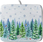 Watercolor Winter Dish Drying Pad Forest Kitchen Mat by Giwawa