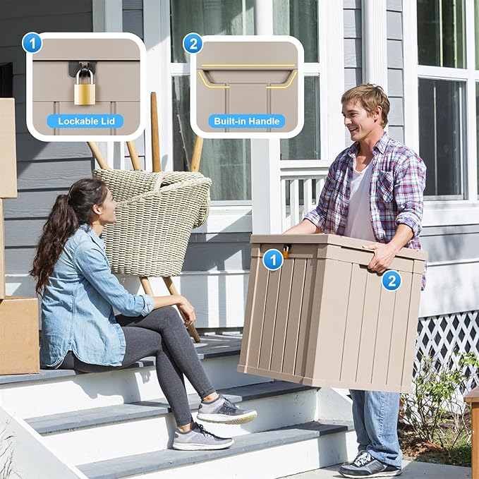 DRATO 50 Gallon Deck Box, Outdoor Storage Box for Patio Cushion, Garden Tools, Waterproof Patio Storage box, Lockable (Gray，50 Gallon) - Image 3