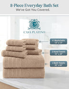 Casa Platino 100% Luxury Cotton Bathroom Towel Set 8 Pcs - Image 4