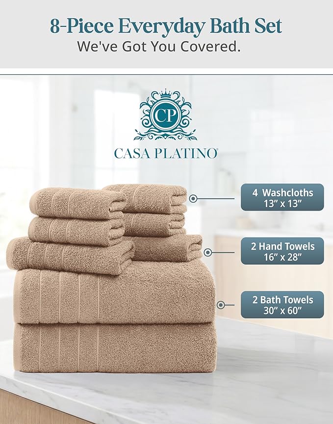 Casa Platino 100% Luxury Cotton Bathroom Towel Set 8 Pcs - Image 4