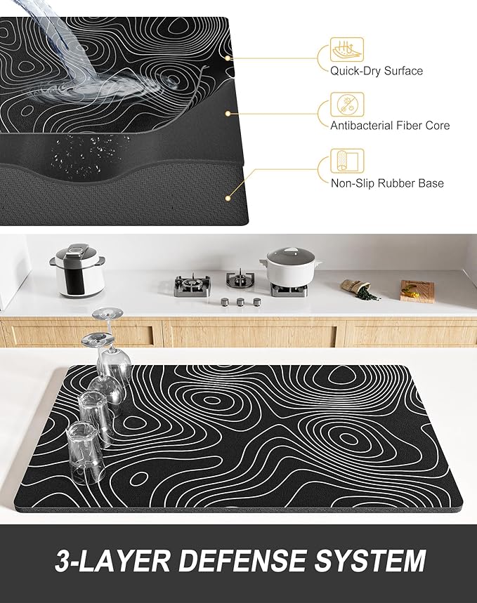 Rnivvi Dish Drying Mat for Kitchen Counter, 12 x 19" Cute Marble Super - Image 4