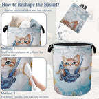 Cute Cat Laundry Basket, Foldable Oxford Cloth Sea Turtle Fish Coral Laundry - Image 6