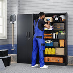 Yizosh Metal Garage Storage Cabinet with 2 Doors and 5 Adjustable Shelves - 71" Steel Lockable File Cabinet,Locking Tool Cabinets for Office,Home,Garage,Gym,School (Black) - Image 2
