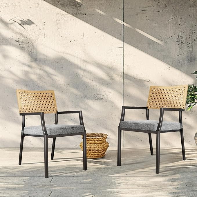 Grand Patio Outdoor Dining Chair Set of 2, 2-Piece Stackable Wicker Chairs with Cushions and Armrest for Restaurant, Garden, Porch, Lawn and Poolside - Image 9
