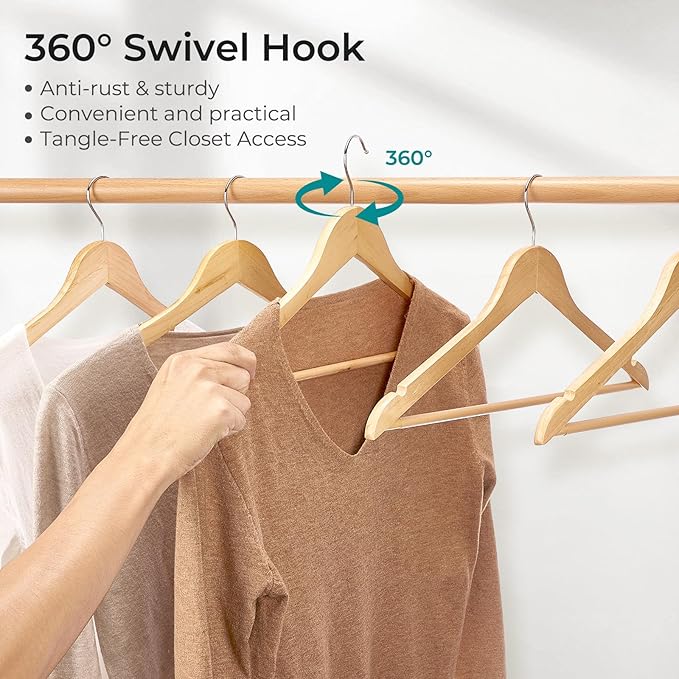 HOUSE DAY Premium Wooden Coat Hangers 10 Pack, Heavy Duty Solid Wood Clothes - Image 5