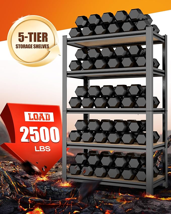AOARGG 78" H Garage Shelving Heavy Duty Storage Shelves, Metal Adjustable Shelving Unit, Utility Garage Organizer Shelf for Basement, Pantry, Kitchen, Warehouse, 45.6" W x 19.7" D x 78" H, Black - Image 4