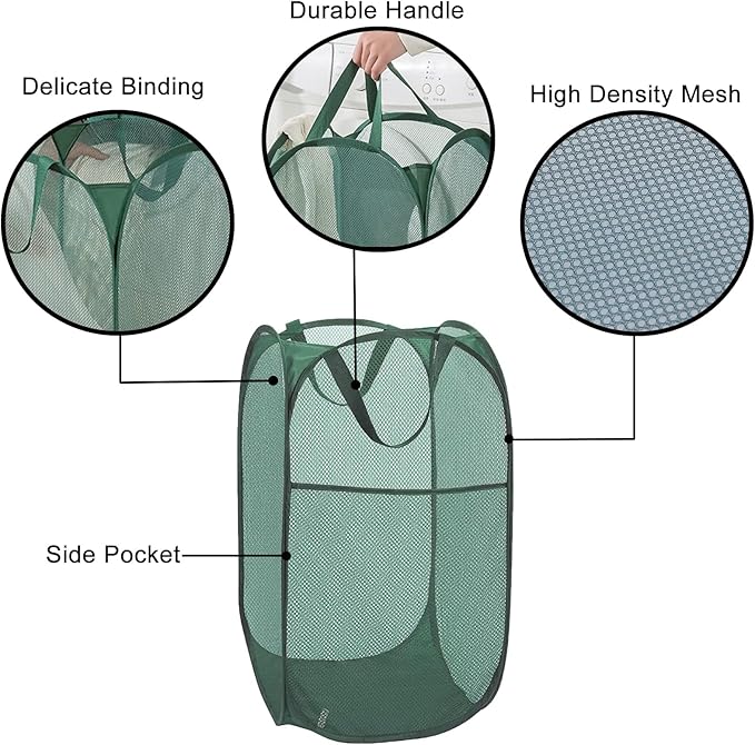 Pop Up Laundry Basket, Collapsible Mesh Laundry Hamper, Vertical Popup Hamper - Image 5