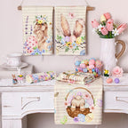 Breling Set of 6 Easter Decorations Happy Easter Kitchen Towels Rabbit Dish - Image 3