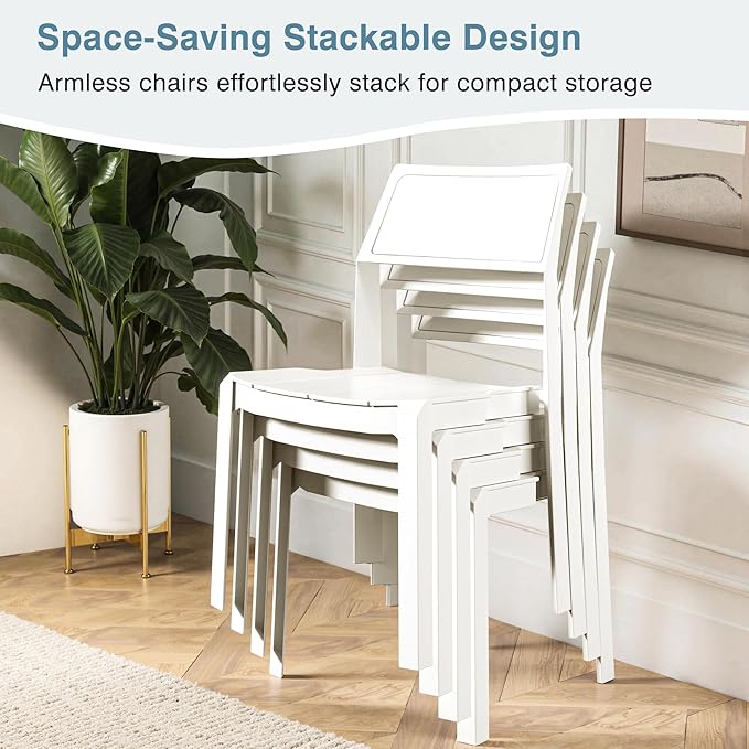 VECELO 4 Pack Stackable Dining Chairs, Plastic Patio Chairs for Indoor Outdoor Use in Kitchen, Poolside, No Assembly, Matte White - Image 4