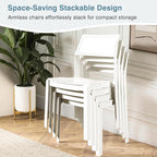 VECELO 4 Pack Stackable Dining Chairs, Plastic Patio Chairs for Indoor Outdoor Use in Kitchen, Poolside, No Assembly, Matte White - Image 4