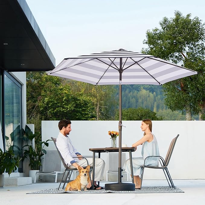JEAREY 7.5FT Patio Umbrella Outdoor Market Umbrella with 6 Sturdy Ribs, Push Button Tilt/Crank Table Umbrella for Garden, Deck, Backyard and Pool, Black & White Stripe - Image 6