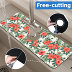 Tropical Leaves and Red Floral Kitchen Sink Splash Guard Mat Absorbent Fast - Image 7