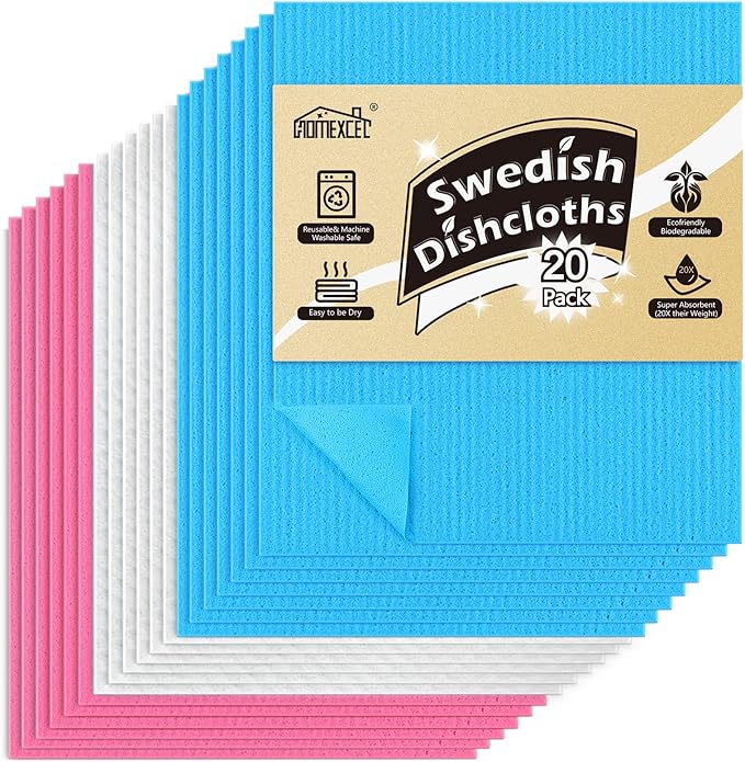 HOMEXCEL Swedish Dishcloths for Kitchen, 20 Pack Reusable Sponge Dish Cloth for by HOMEXCEL