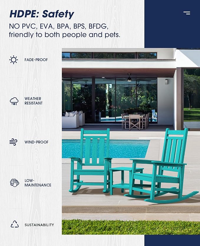 KINGYES Oversized Outdoor Rocking Chair Set of 2, All-Weather Patio Rocking Chairs for Porch, HDPE Outdoor Patio Rockers with High Back & Wide Seat for Garden, Lawn, Aruba - Image 5