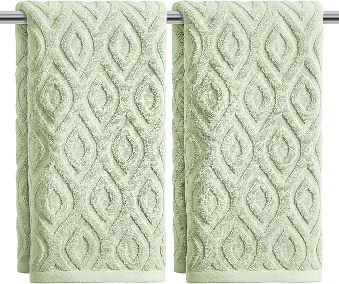 Artoid Mode 2 Pcs Light Green 3D Diamond Grid Jacquard Hand Towels by ArtoidMode