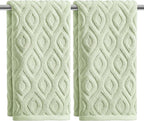 Artoid Mode 2 Pcs Light Green 3D Diamond Grid Jacquard Hand Towels by ArtoidMode