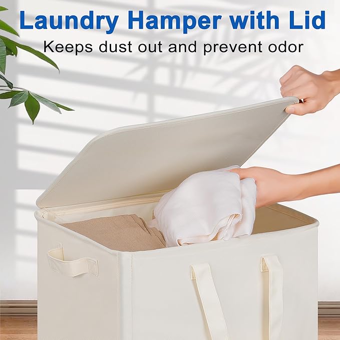 Slim Laundry Hamper with Lid and Wheels, Small Rolling Laundry Basket with - Image 3