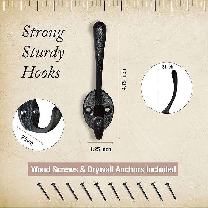 Heavy Duty Cast Iron Wall Hooks Non Rusting - Image 2