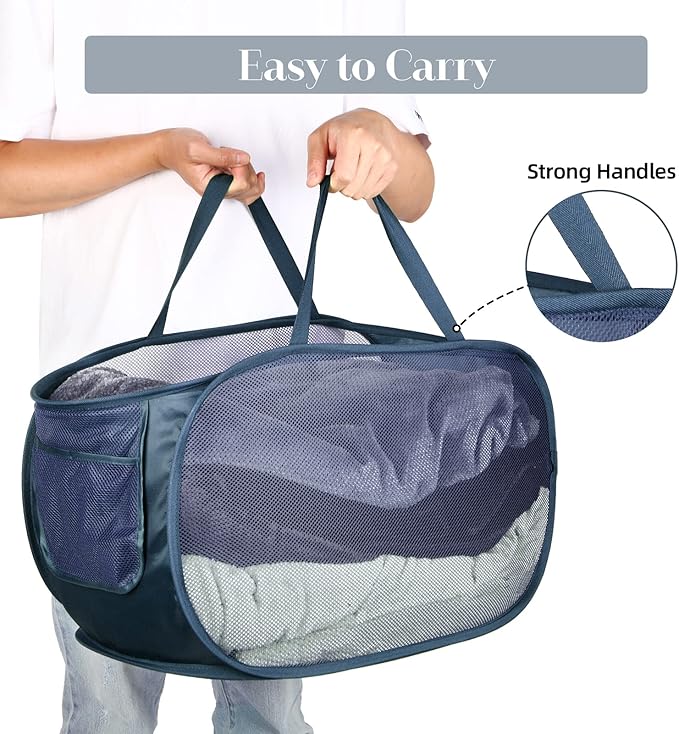 Durable Collapsible Laundry Baskets, Mesh Pop Up Laundry Hamper - Image 5