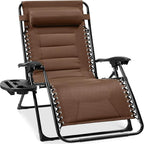 Best Choice Products Oversized Padded Zero Gravity Chair, Folding Outdoor Patio Recliner, XL Anti Gravity Lounger for Backyard w/Headrest, Cup Holder, Side Tray, Polyester Mesh - Dark Brown by BestChoiceProducts