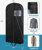 KIMBORA 43" Suit Bags for Closet Storage and Travel, Gusseted Hanging Garment - Image 2