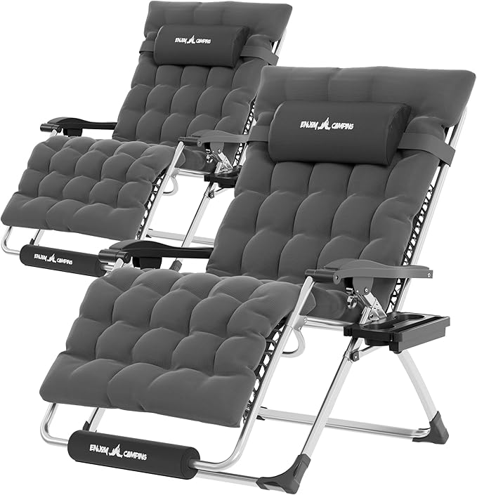 UDPATIO Oversized Zero Gravity Chair Set of 2, 29In XXL Patio Reclining Chair with Cushion, Outdoor Folding Recliner with Pillows|Cup Holder|Foot Rest|Padded Headrest, Burgundy, Support 500LB by UDPATIO