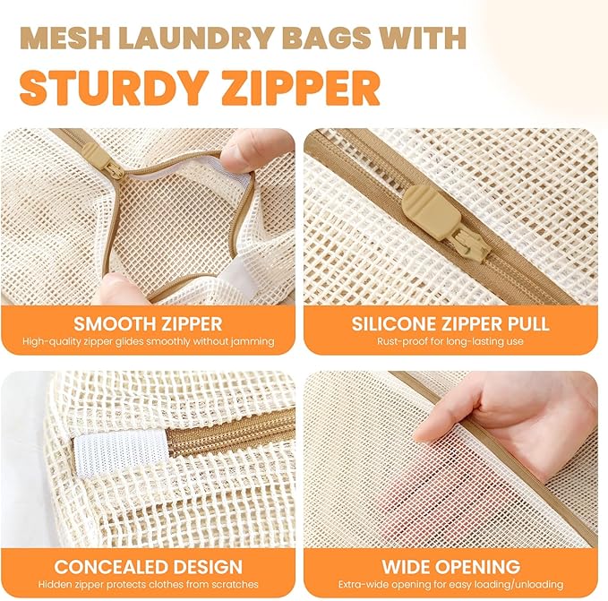 4Pcs Large Cotton Mesh Laundry Bags - Image 2