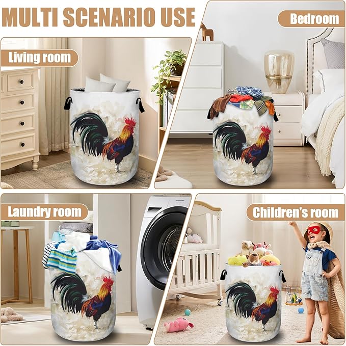 Vintage Rooster Laundry Basket, Farm Chicken Laundry Hamper Tote Bag Dirty - Image 7