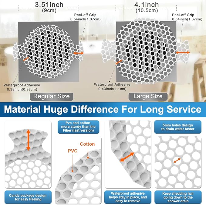 INVIHUG, 50 Pack, Disposable Shower Drain Hair Catcher Mesh Stickers, - Image 3