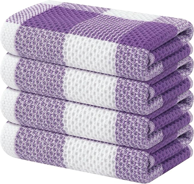 Homaxy 100% Cotton Waffle Weave Check Plaid Kitchen Towels, 13 x 28 Inches by Homaxy